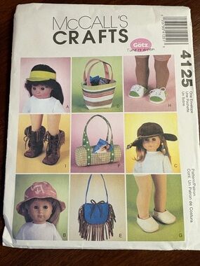 McCall's Pattern 4125 for 18" Doll Clothing - Hats, Shoes & Other Accessories